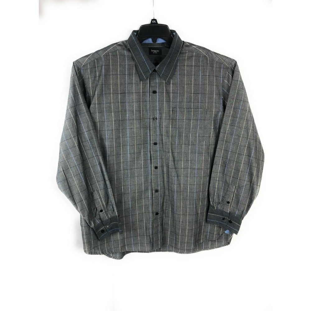 Haggar Men's 2XL Long Sleeve Button up Gray Check Cotton Blend Casual shirt A23